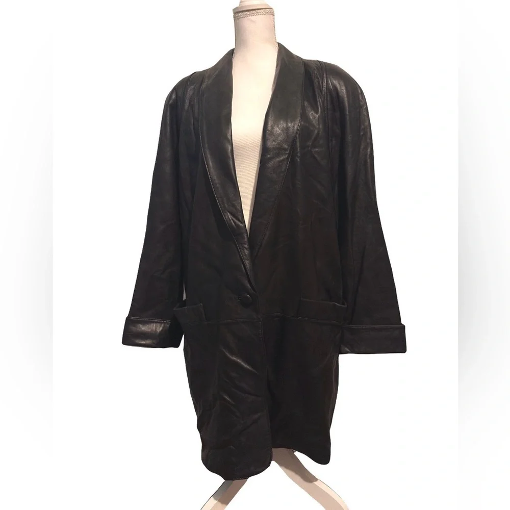 Vintage Tibor Black Oversized 90s Longline Leather  |model off duty‎